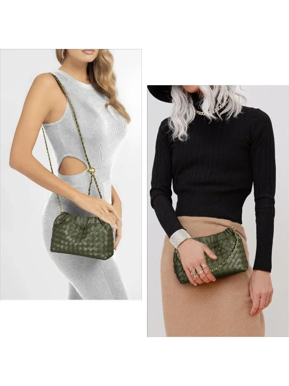 👜 Women's Green Faux Leather Crossbody Bag Trendy Dumpling Evening Purse